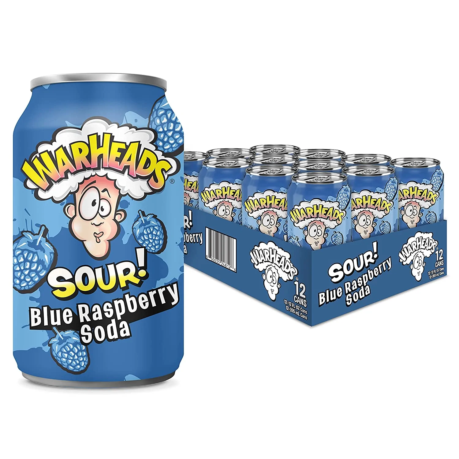 Warheads Sour Blue Raspberry Soda - 12oz Cans