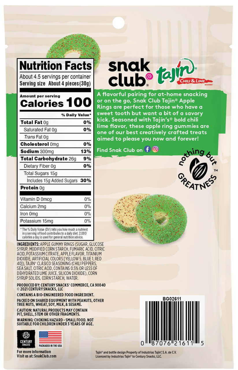Snak Club Tajin Chili & Lime Apple Gummy Rings 5oz Bag - Image 2