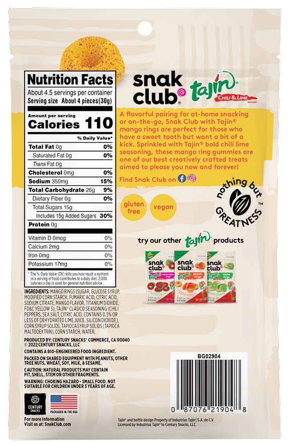 Snak Club Tajin Chili & Lime Gummy Mango Rings 5oz Bag - Image 2