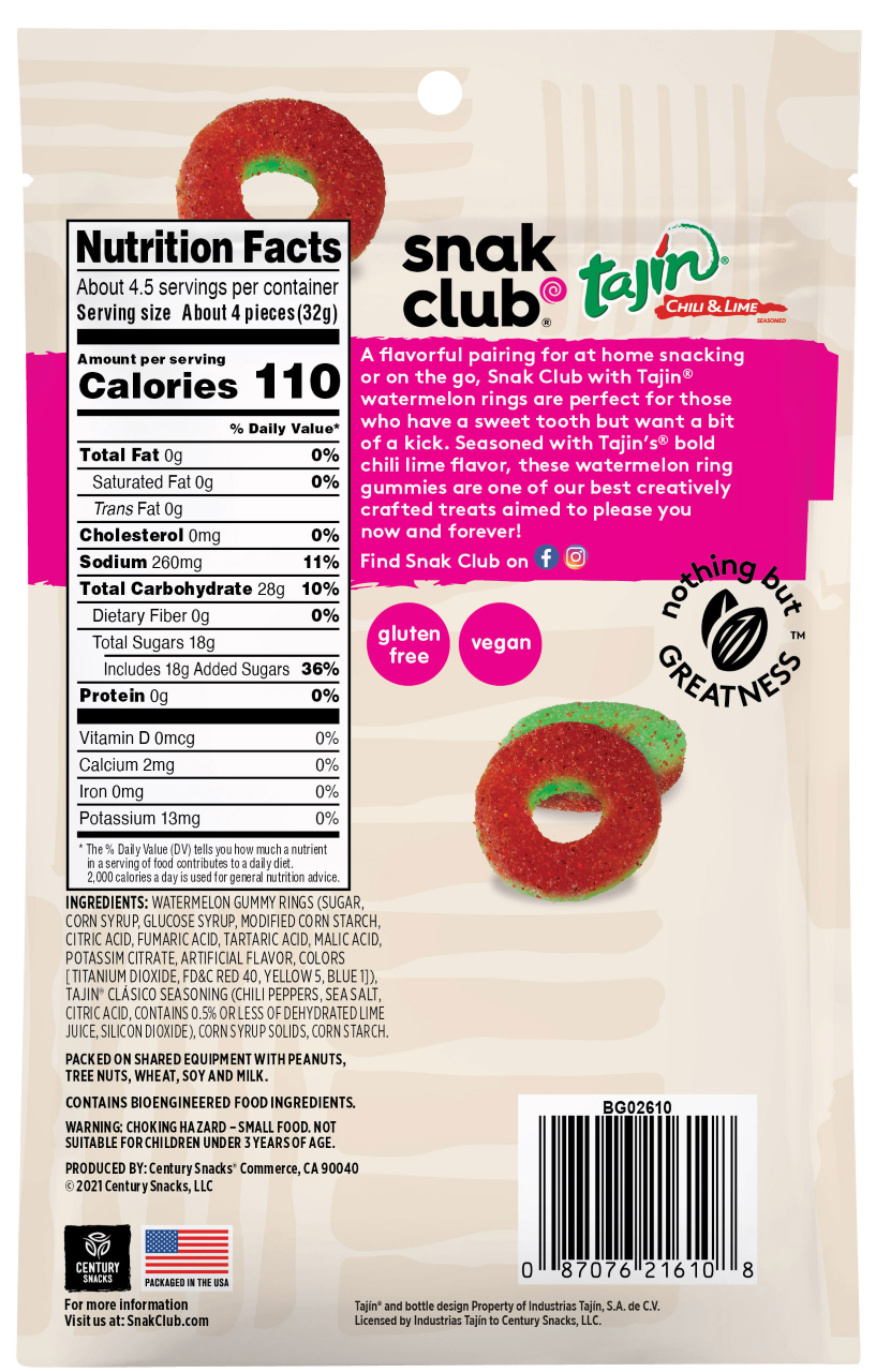 Snak Club Tajin Chili & Lime Gummy Watermelon Rings 5oz Bag - Image 2