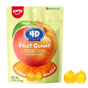 Amos 4D Fruit Gummy Juicy Burst Peach 6oz Pouch