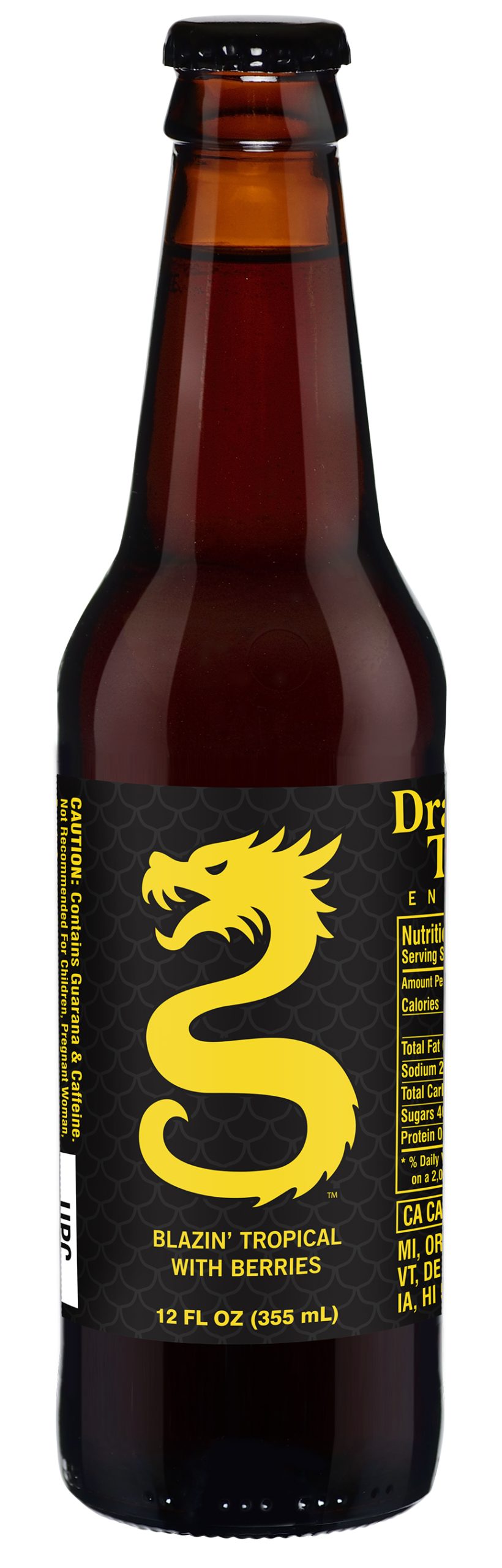 Dragon Tail Energy, Blazin' Tropical w/Berries - 12oz Glass Bottle Soda - 1 Bottle