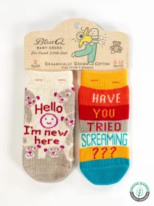 Blue Q - Hello I'm New Here/ Have You Ever Tried Screaming??? - Baby Socks