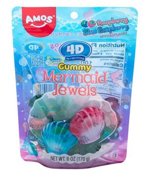Amos 4D Gummy Mermaid Jewels, 6oz Peg Bag