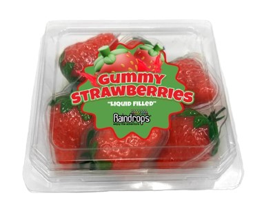 Raindrops Gummy Liquid Filled Strawberries -3.8oz Container