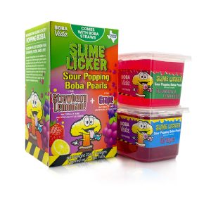 Slime Licker Sour Boba Pearls 2/11oz Tubs Strawberry Lemonade/Grape