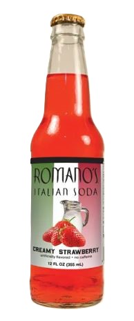 Romano's Italian Soda - Creamy Strawberry, 12oz Glass Bottle Soda
