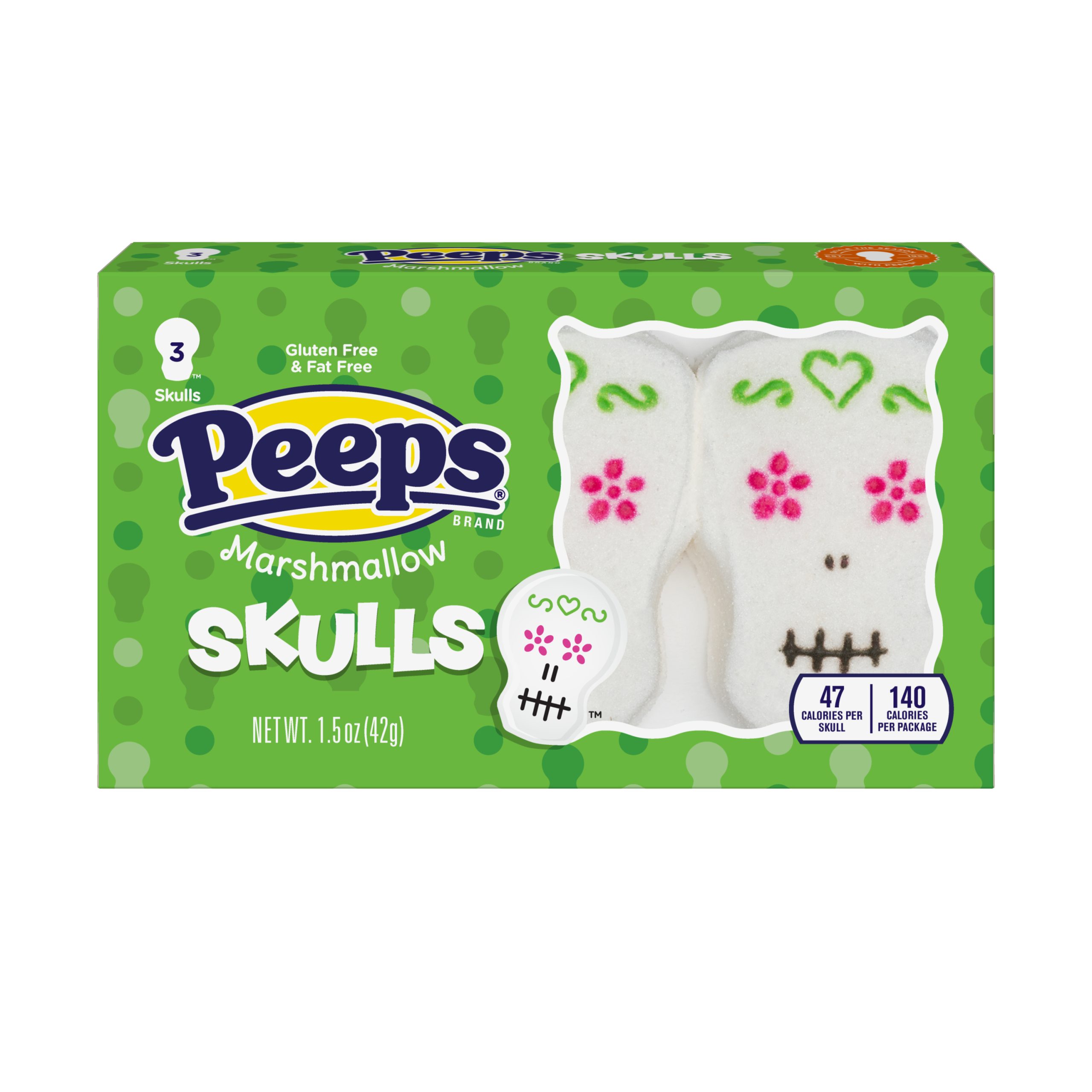 PEEPS 3 Count Marshmallow Skulls - 1.5oz Package