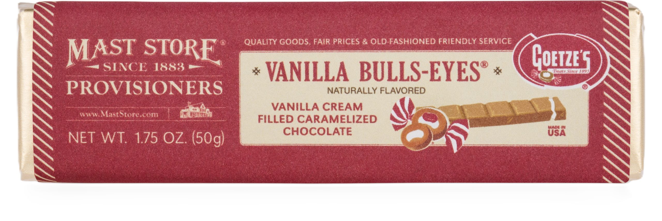 Mast General Chocolate Bar - Goetze's Vanilla Bullseye Candy Bar