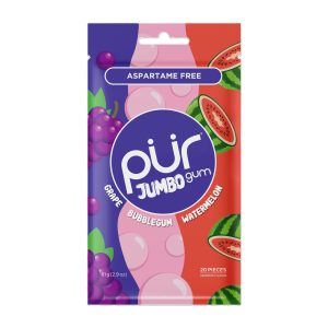 PUR Gum Jumbo Grape, Bubblegum, Watermelon Bag 20pc Bag - 2.9oz