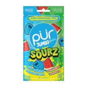 PUR Gum Jumbo Sourz, Blue Raz Watermelon 20pc Bag - 2.9oz