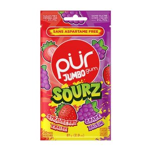 PUR Gum Jumbo Sourz Strawberry Grape 20pc Bag - 2.9oz